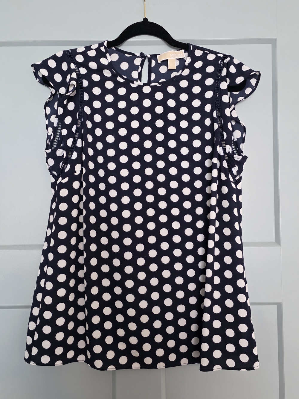 Michael Kors Polka Dot Flutter Sleeve Blouse Navy White Size L